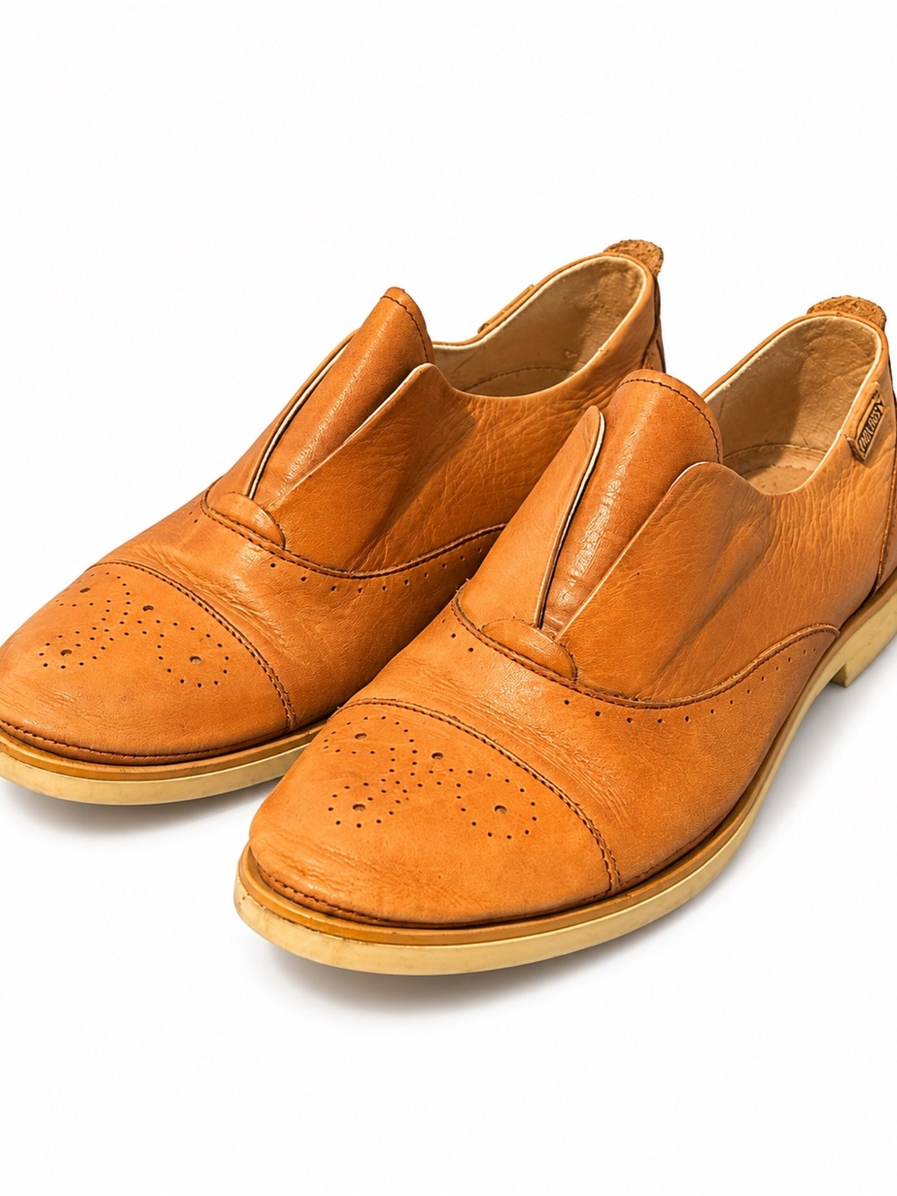 PIKOLINOS Women’s Cognac Leather Brogue Slip-On Loafers Size 9